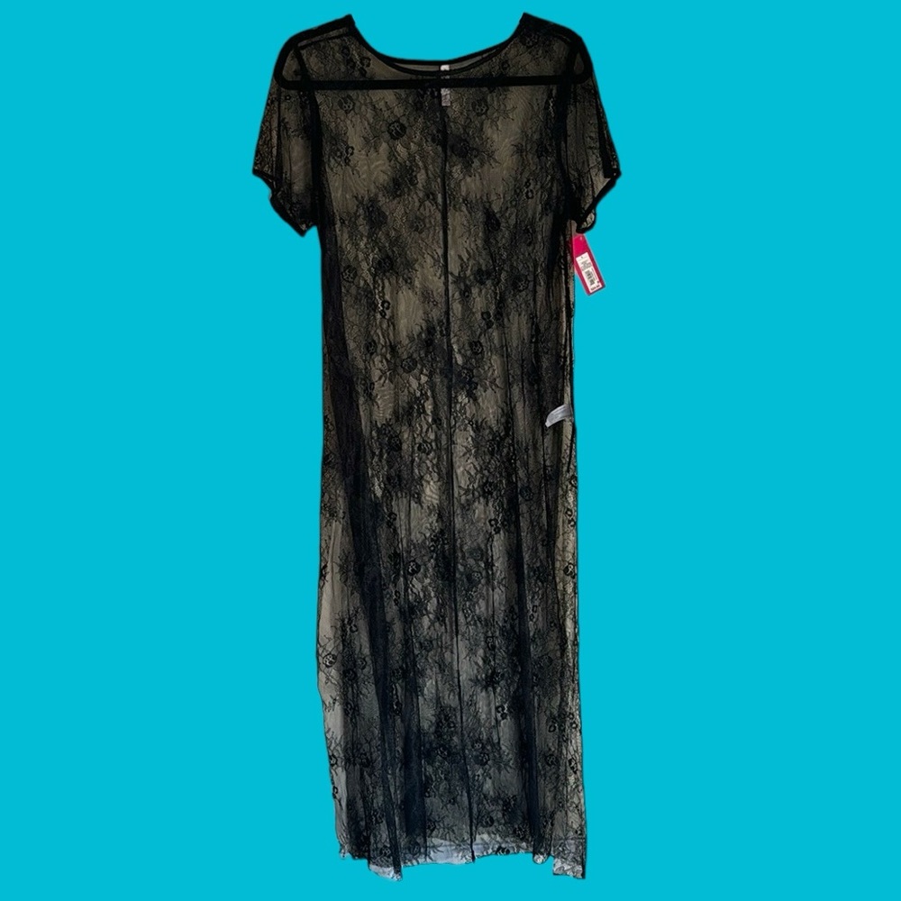 NWT BLACK TRANSPARENT MAXI LACE SWIM‎ COVERUP